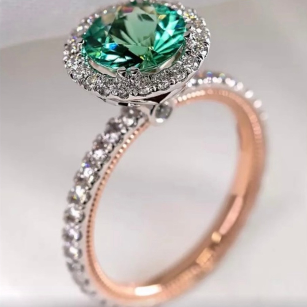 Two Tone 925 Silver stamped Women’s Emerald Ring